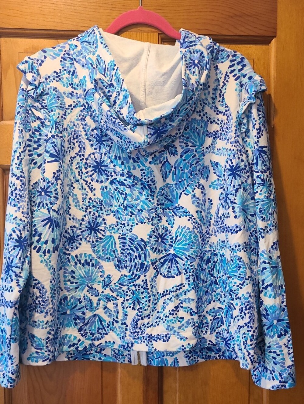 Lilly Pulitzer Womens Blue and White Zip Hoodie Ruffles - Picture 6 of 6